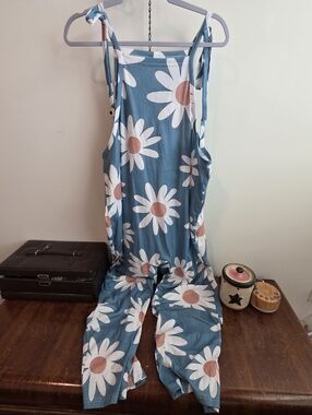 Tie-Shoulder Floral Jumpsuit in Dusty Blue
